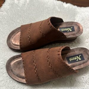 Natural Reflections Brown Slide Sandals Wedge